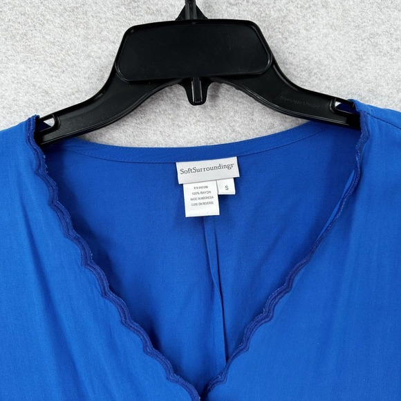 Soft Surroundings Blouse Womens‎ SMALL Blue Embroidery 3/4 Sleeve Button Rayon - Picture 10 of 14